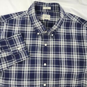 J. Crew Blue Plaid Button Down Shirt Mens XL Cotton Slim Fit Classic Preppy